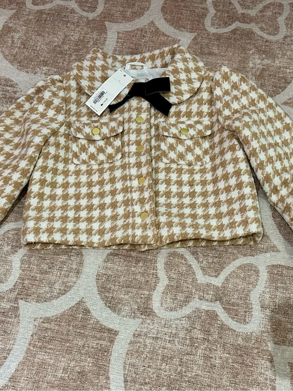 Janie & Jack NWT Houndstooth Knit Jacket and matching Shorts in Beige and White.